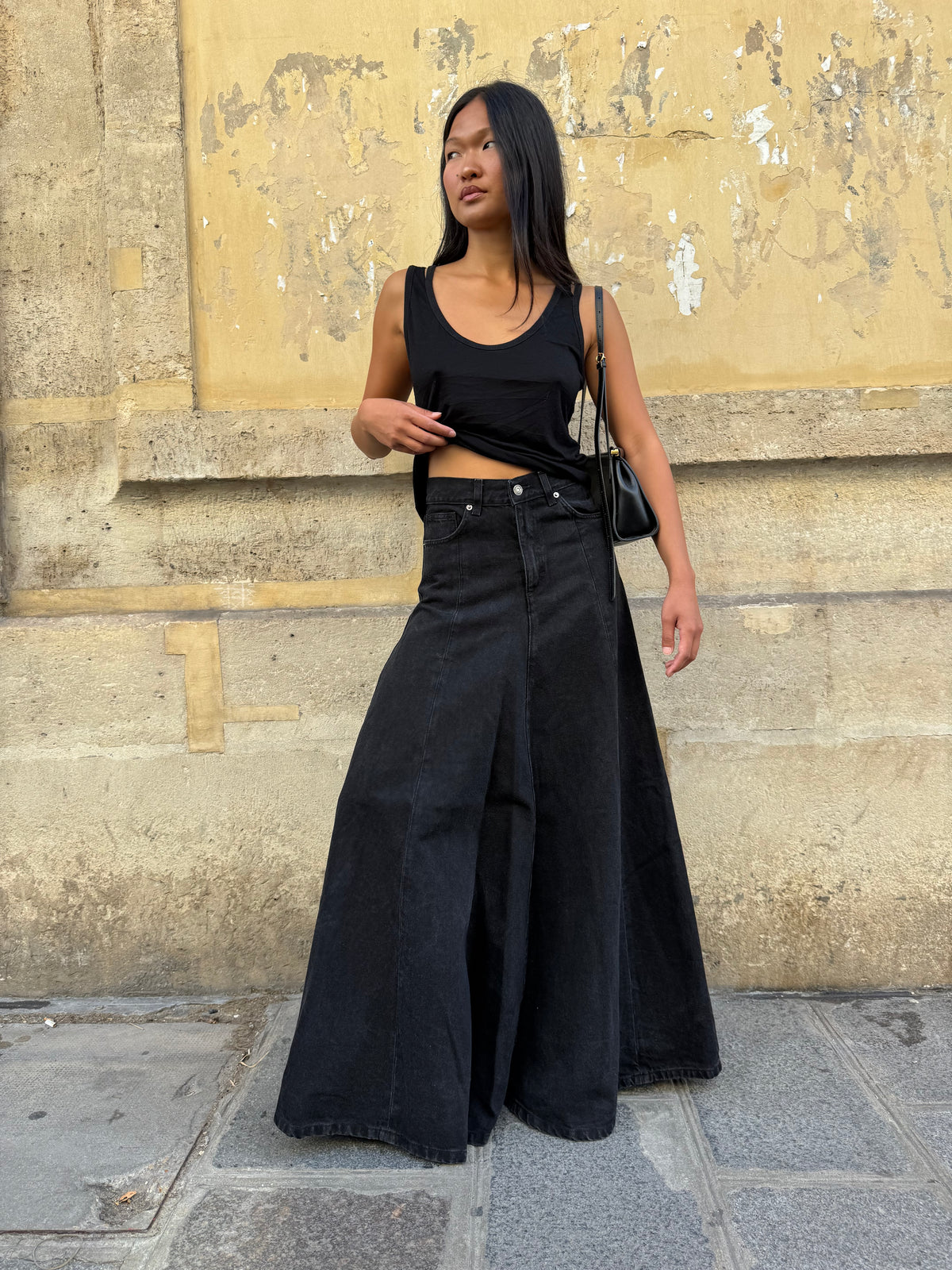 Long denim skirt