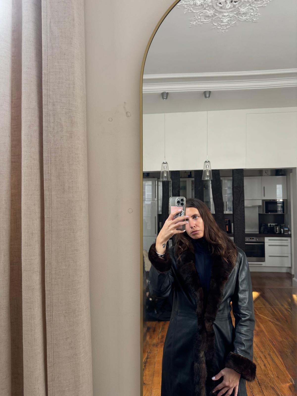 Vintage long leather and fur coat