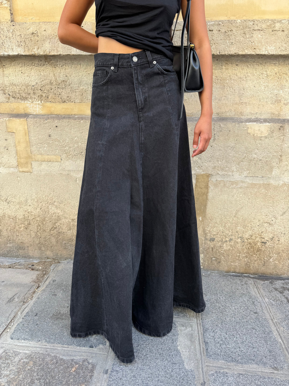 Long denim skirt