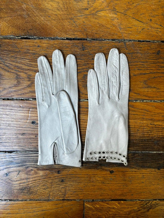 Vintage leather soft grey gloves