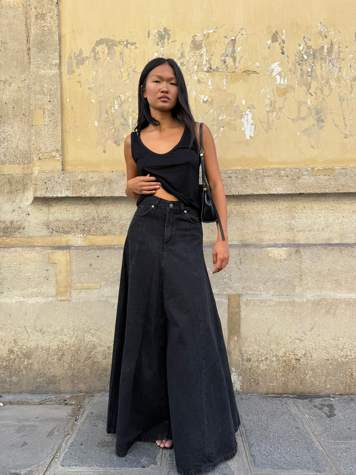 Long denim skirt