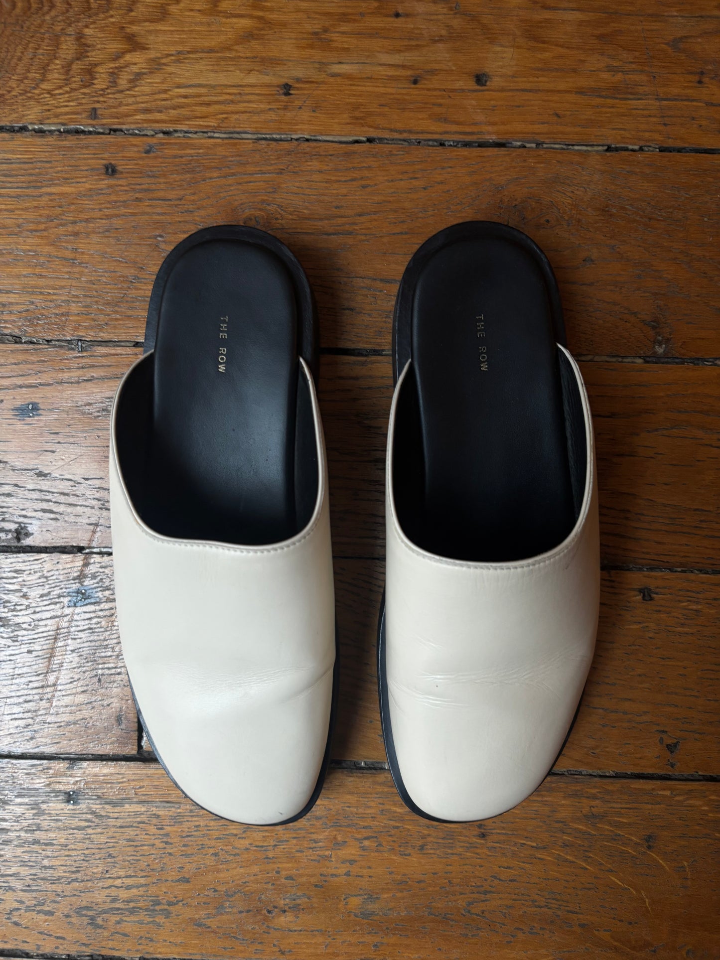 THE ROW white leather mules
