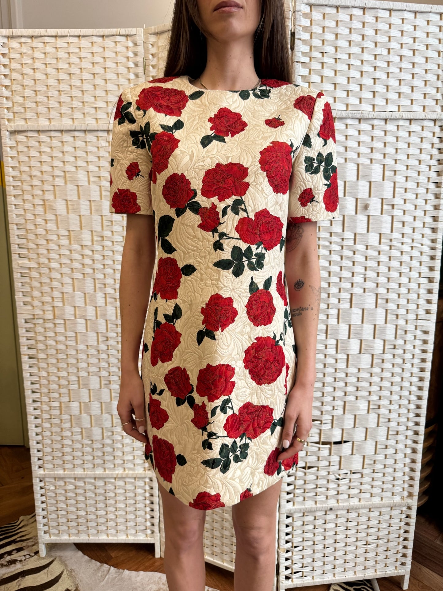 Saint Laurent Rose Print Jacquard Mini Dress