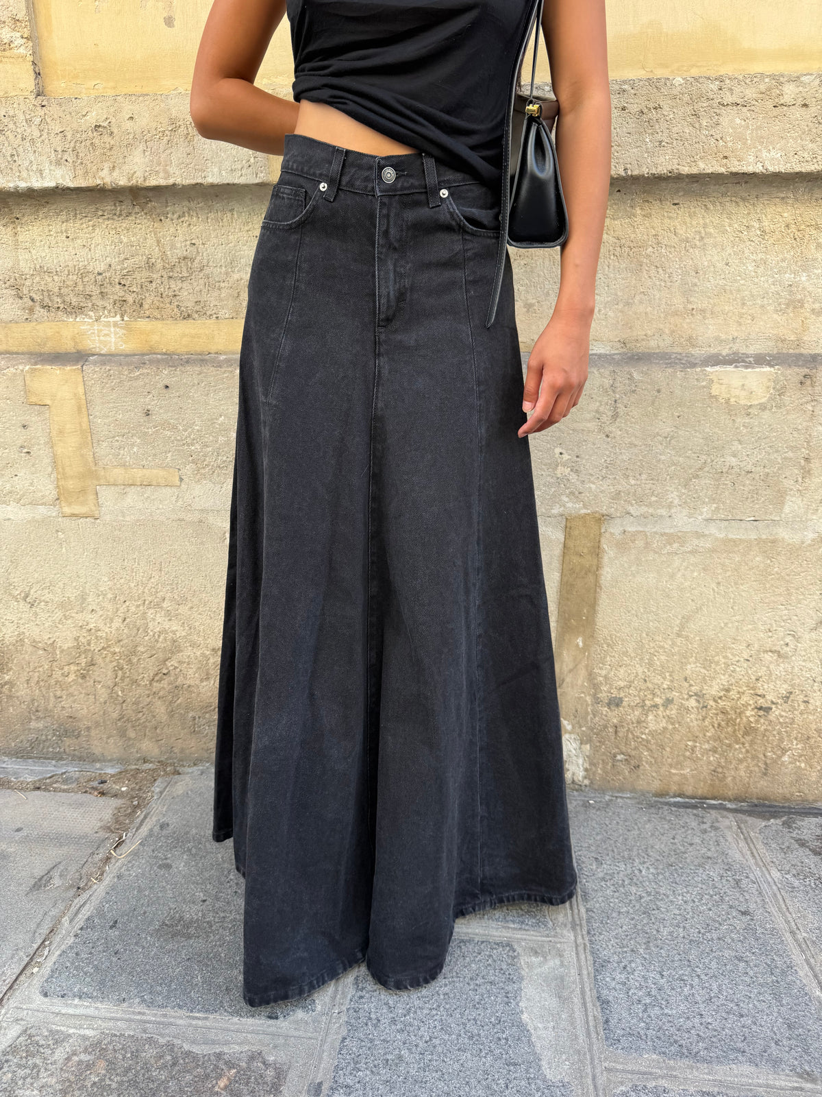 Long denim skirt