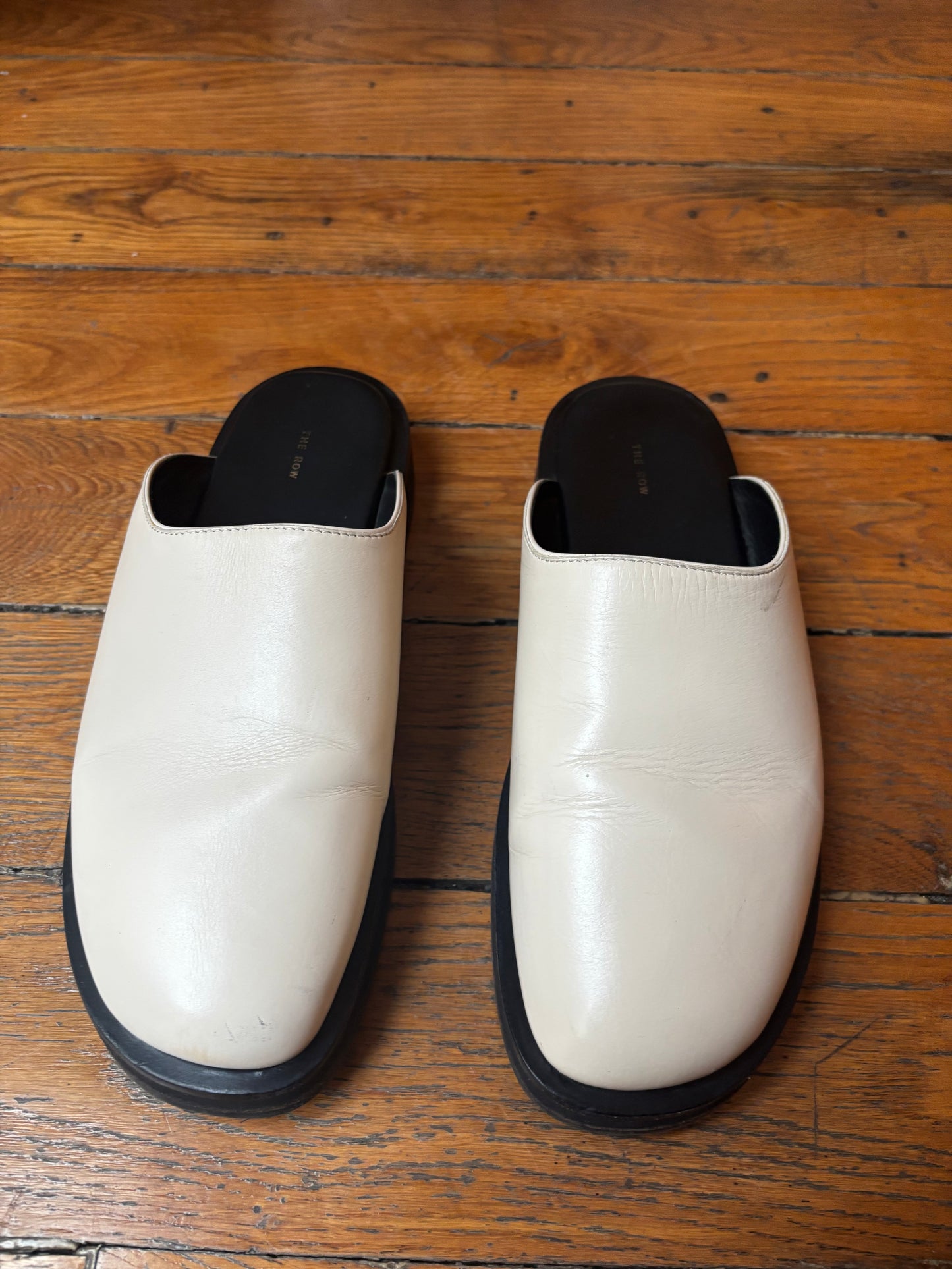 THE ROW white leather mules
