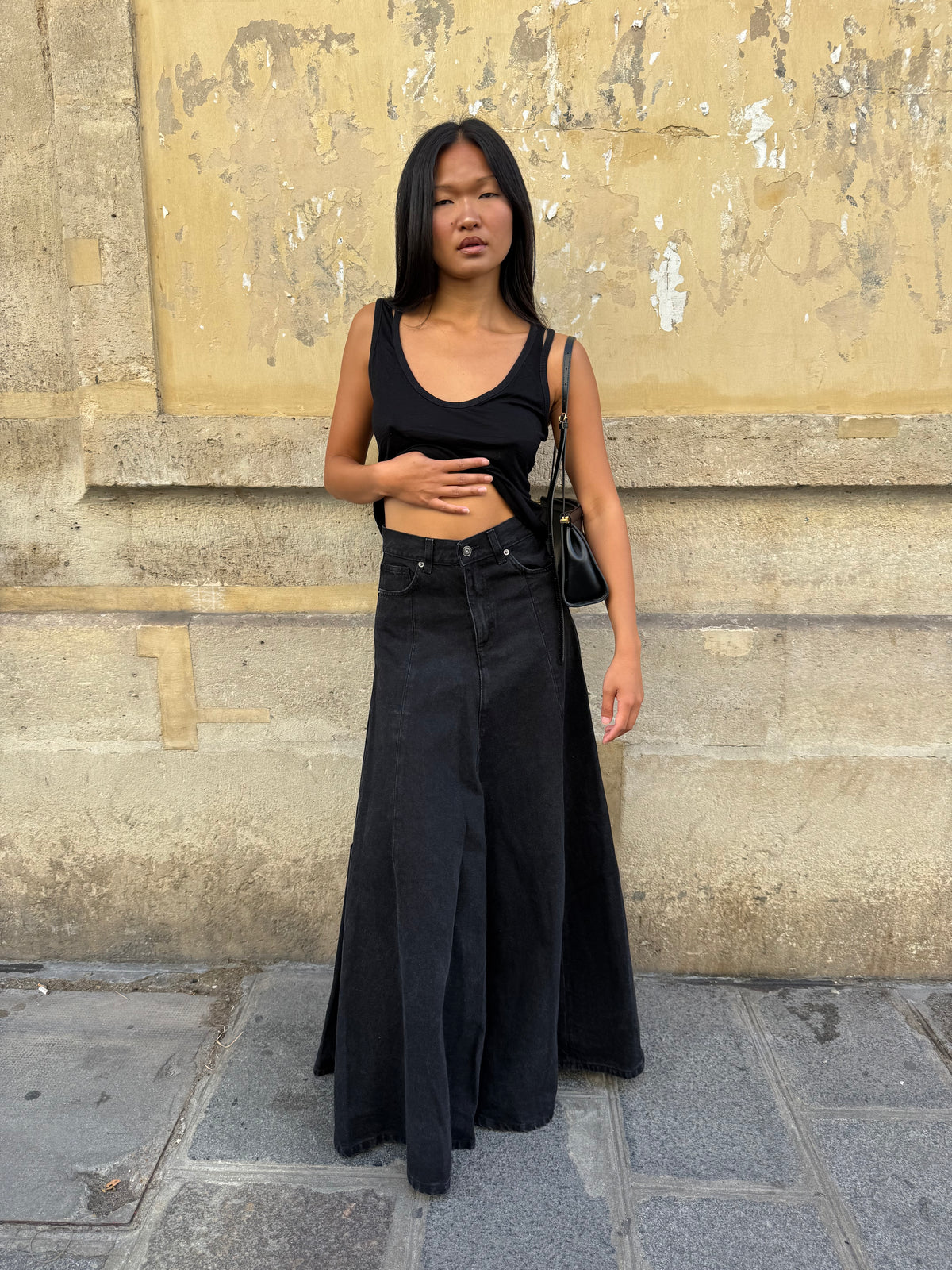 Long denim skirt