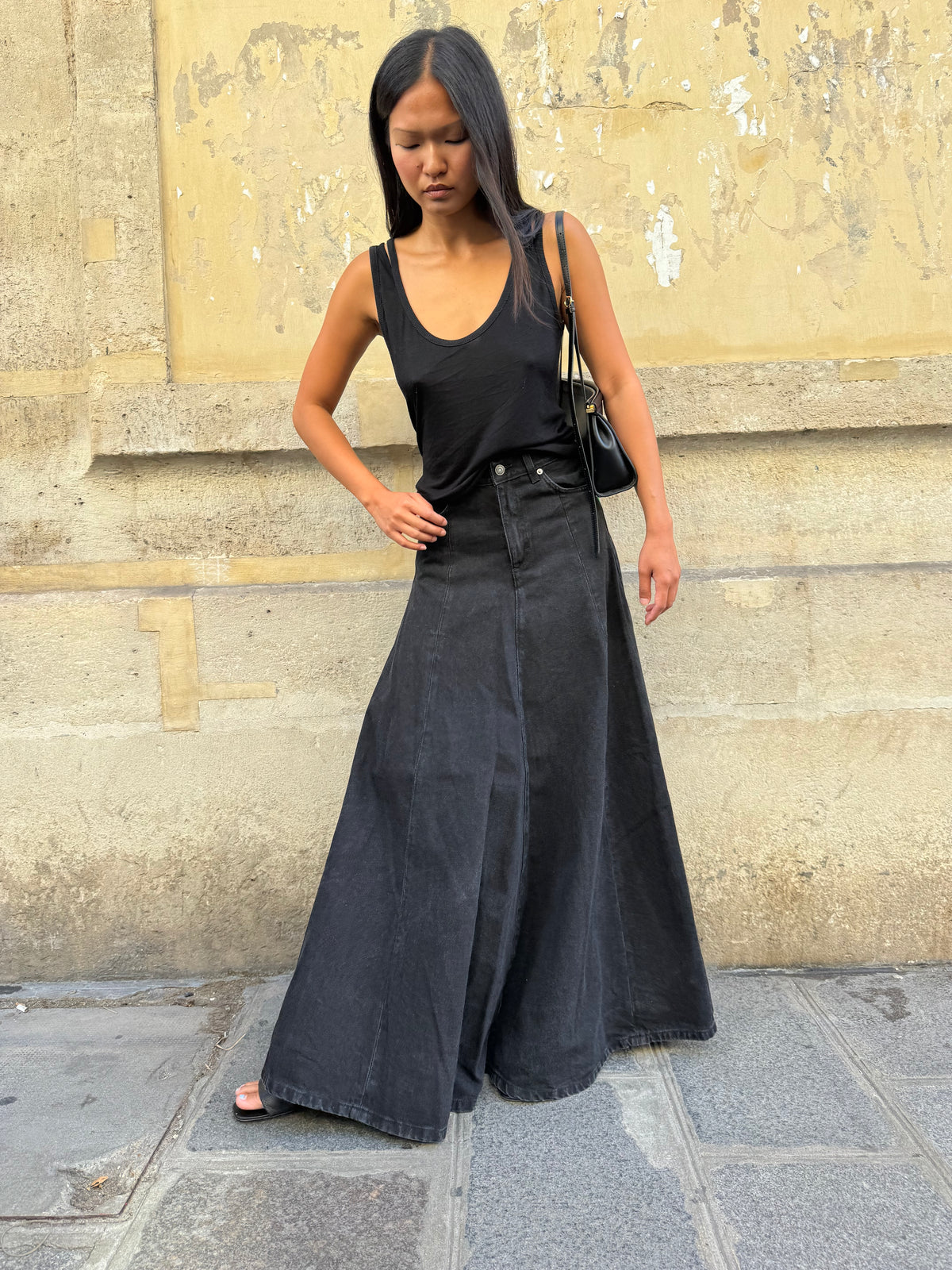Long denim skirt