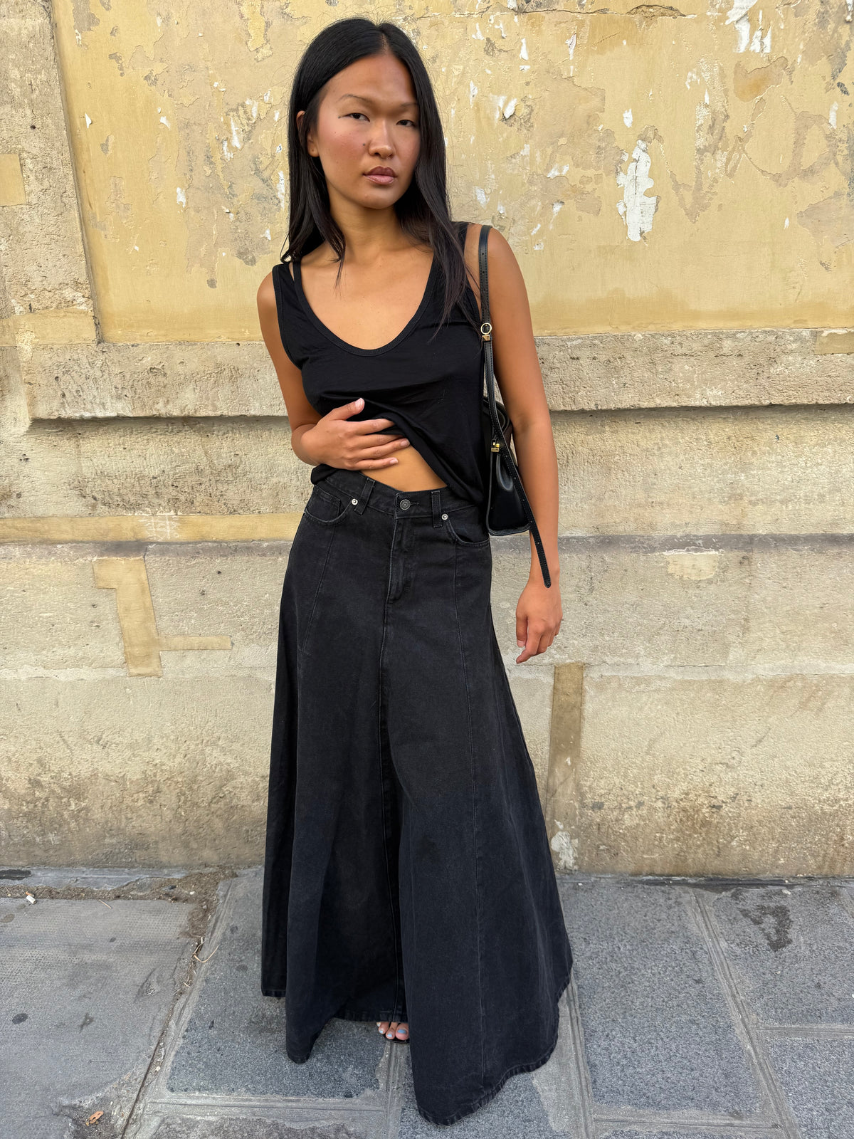 Long denim skirt