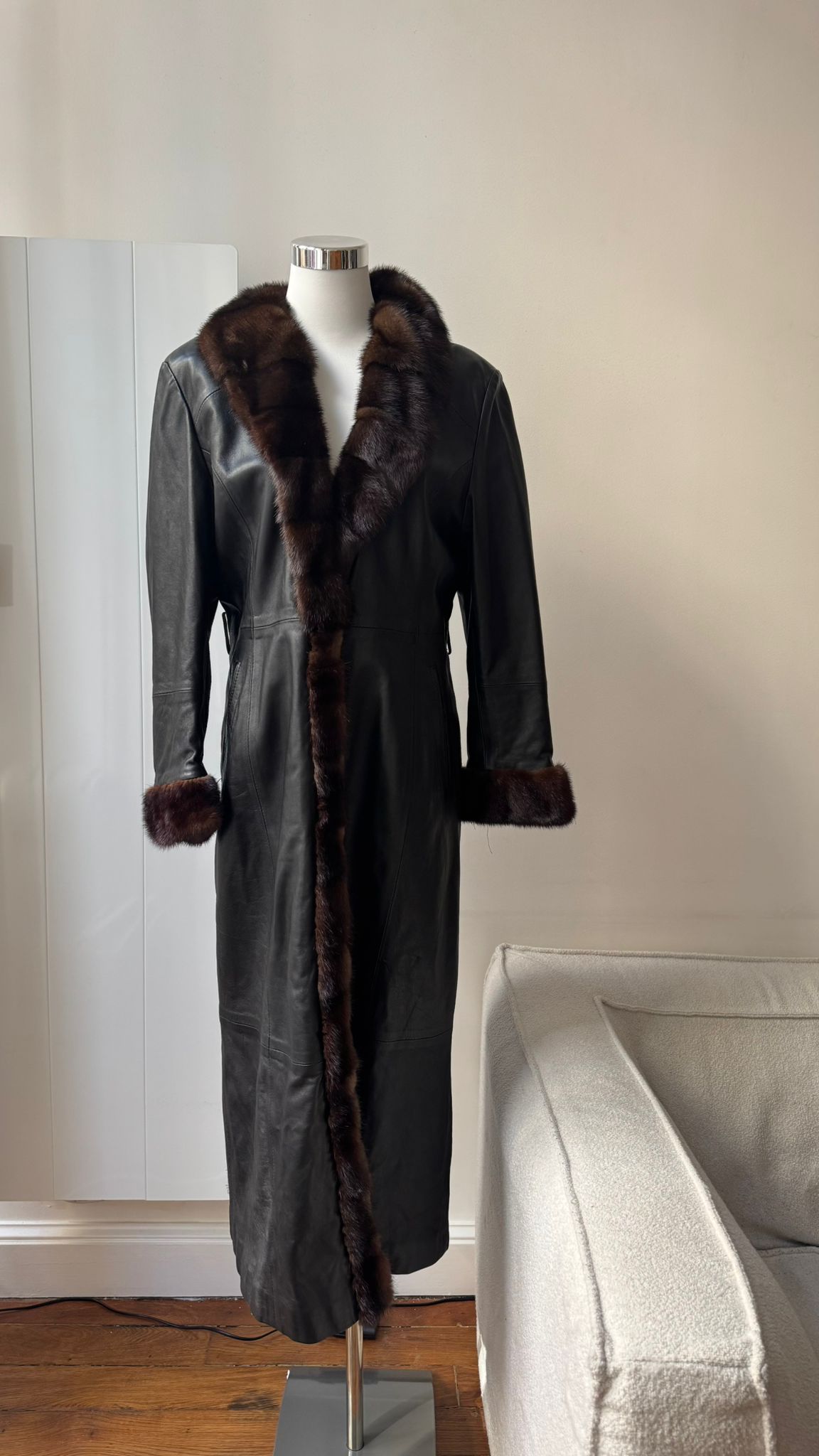 Vintage long leather and fur coat