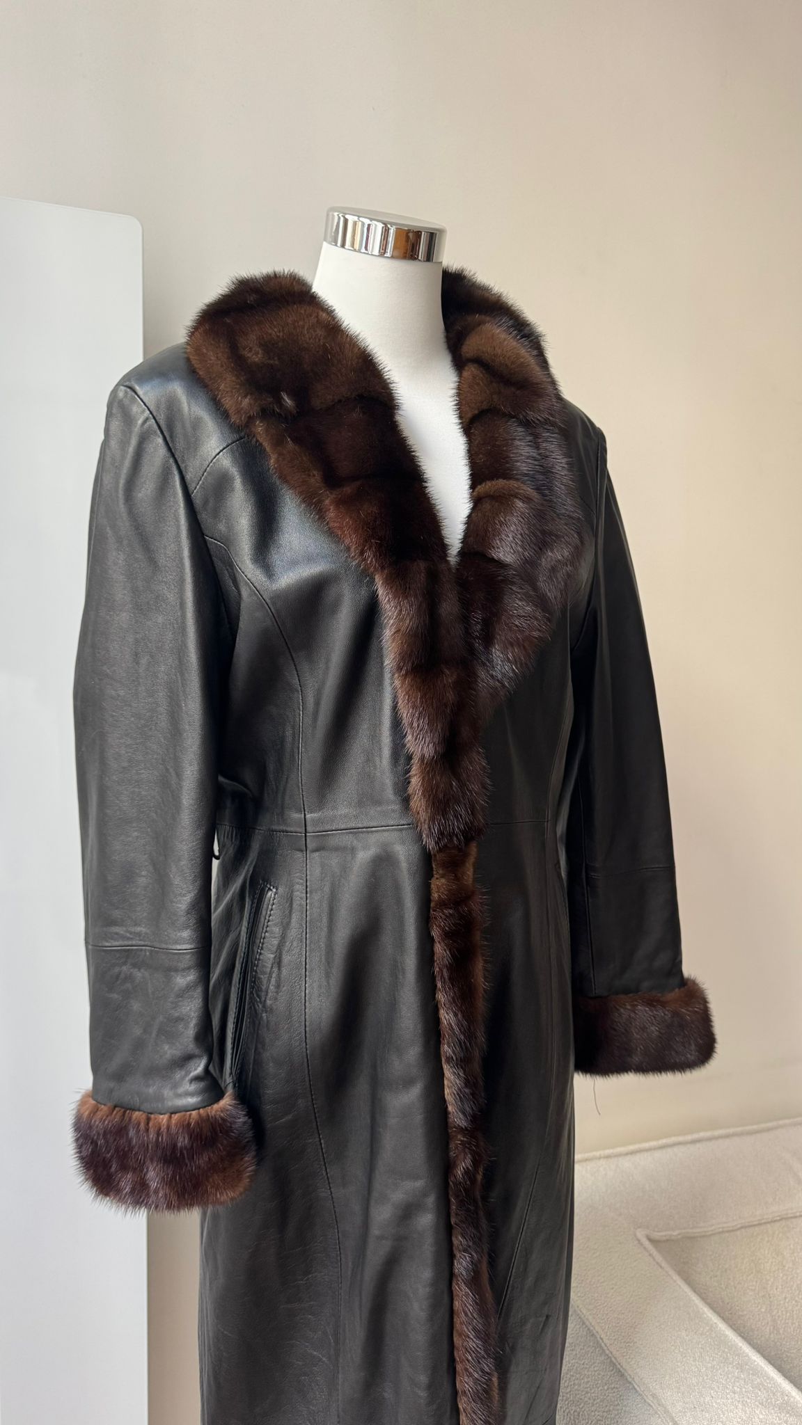 Vintage long leather and fur coat