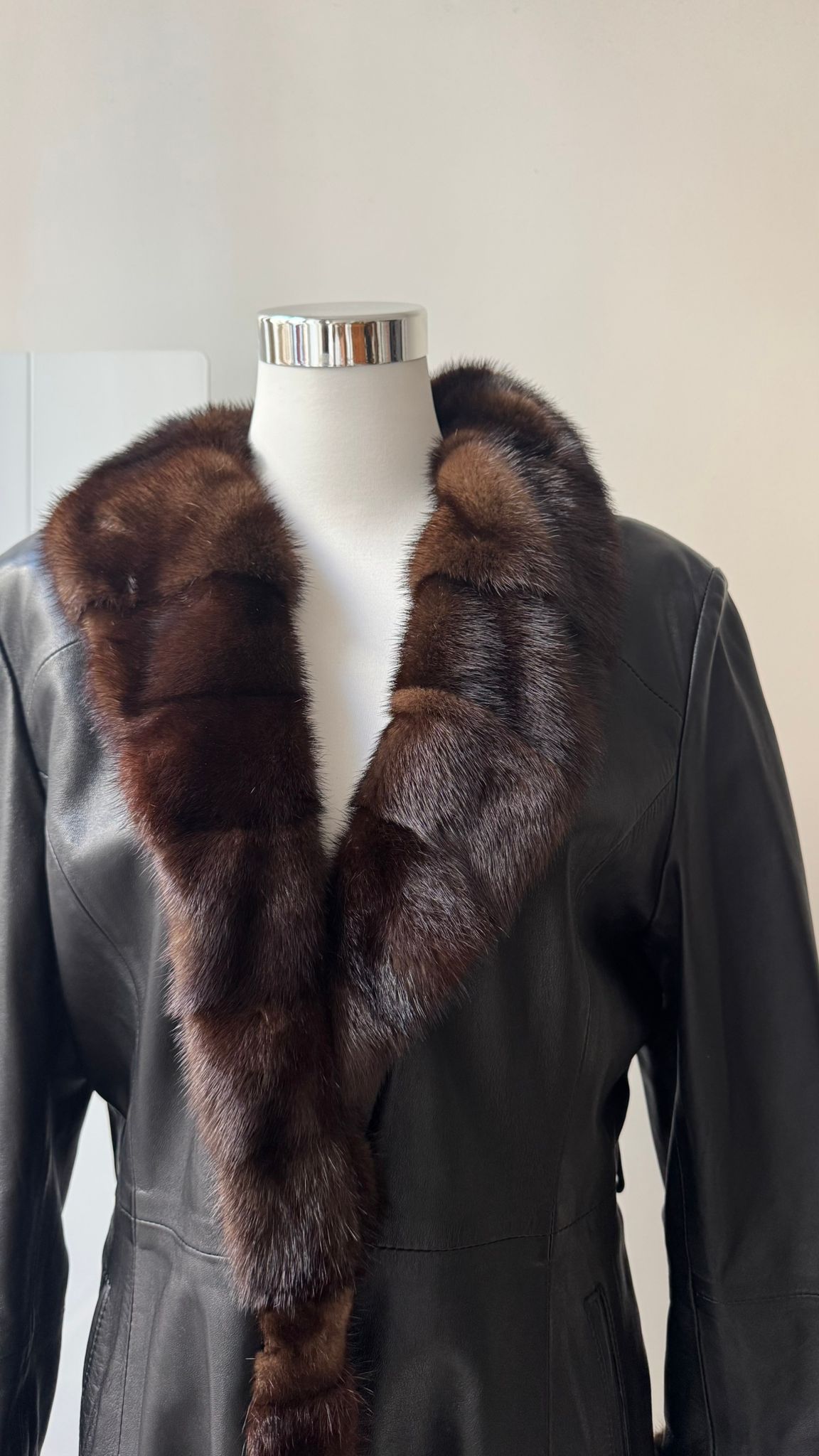 Vintage long leather and fur coat