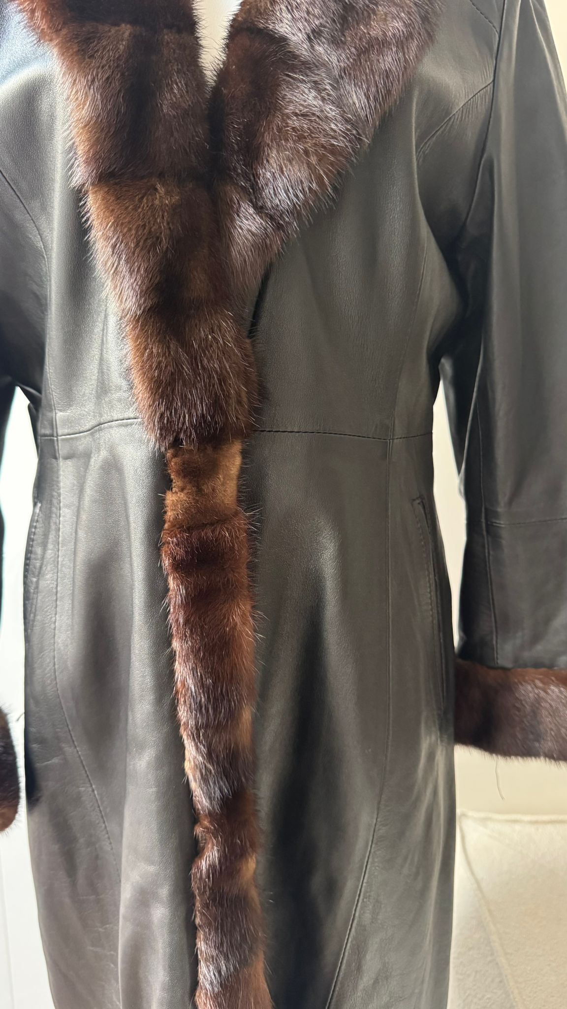 Vintage long leather and fur coat