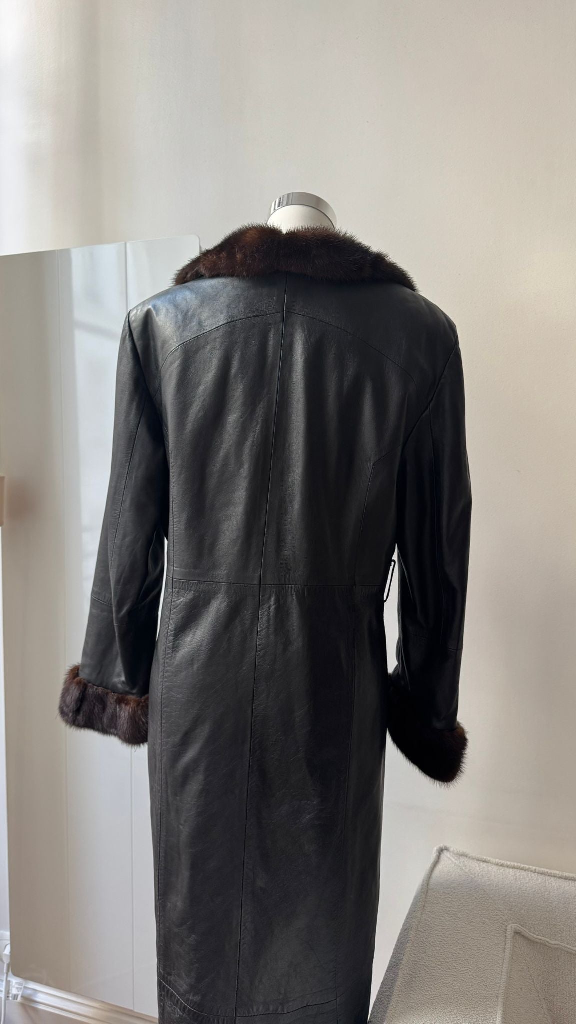 Vintage long leather and fur coat