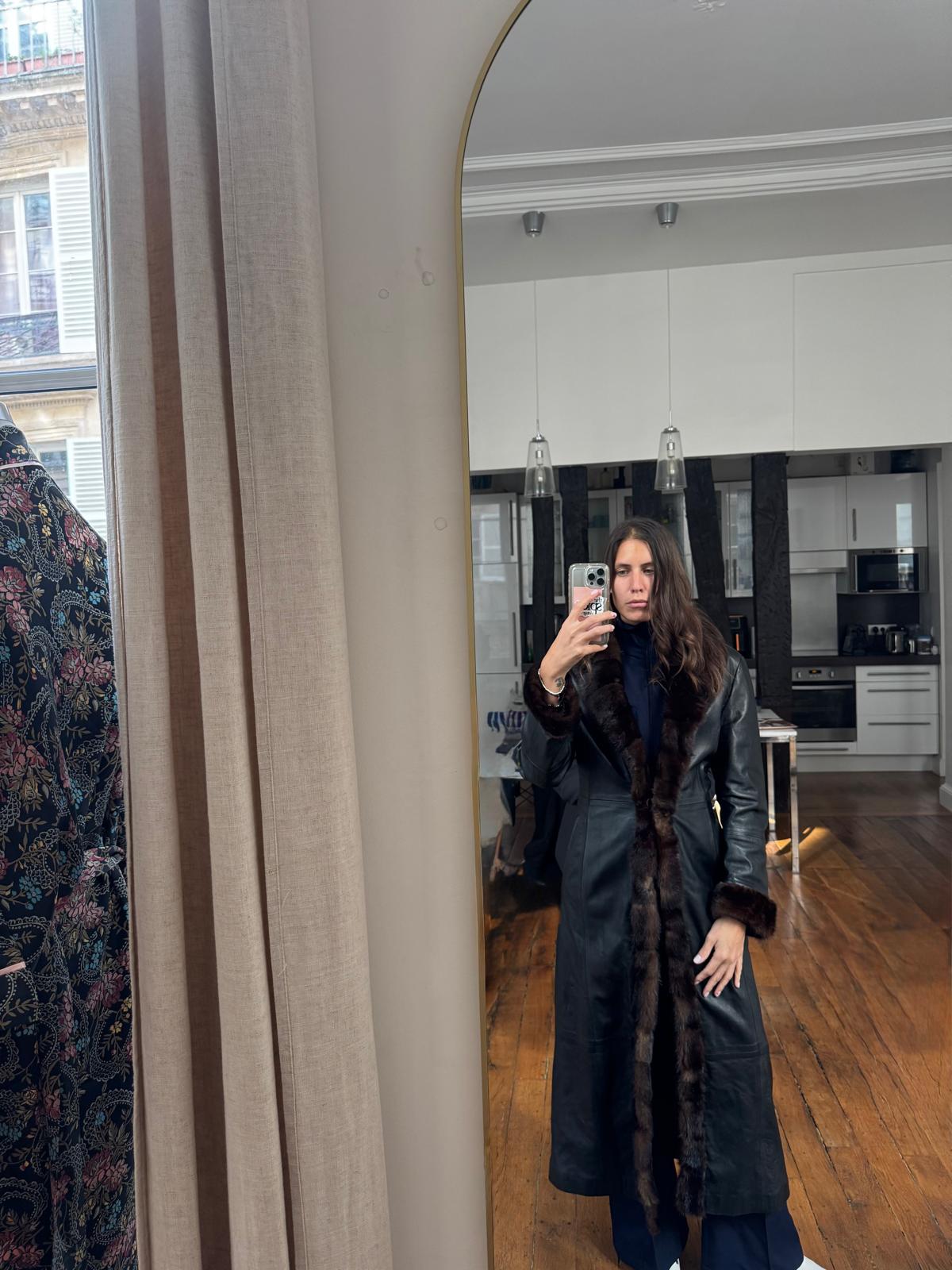 Vintage long leather and fur coat