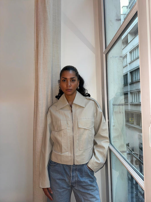 Contemporary Faux Leather Cropped Jacket